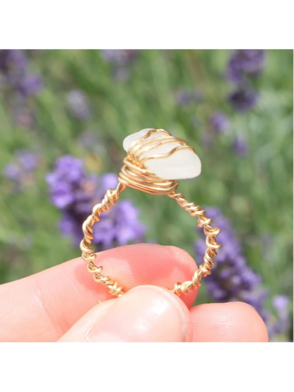 Handmade gold wire wrapped clear seaglass ring 🌊💫 PM me with any questions ab